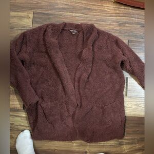 Barefoot dream l/xl open kimono sweater cozy pockets maroon office lounge wear